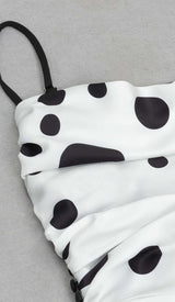 POLKA DOT PRINT RUCHED MERMAID MAXI DRESS DRESS styleofcbdress