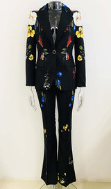 PRINTED BUTTON JACKET SUIT IN BLACK styleofcb