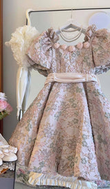 PUFF SLEEVE CUTWORK MIDI DRESS IN PINK DRESS STYLE OF CB