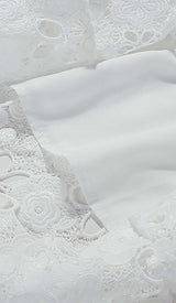 PUFF SLEEVE LACE MIDI DRESS IN WHITE DRESS STYLE OF CB