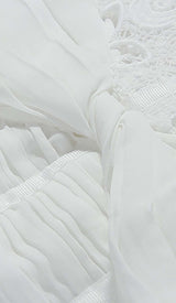 PUFF SLEEVE LACE MIDI DRESS IN WHITE DRESS STYLE OF CB