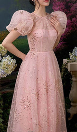 PUFF SLEEVE SEQUINS MAXI DRESS IN PINK DRESS STYLE OF CB