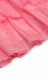 PUFF SLEEVE TIERED MIDI DRESS IN PINK styleofcb