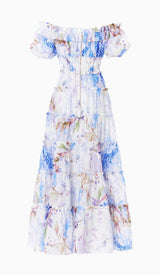 PUFFY SLEEVE CORSET MIDI DRESS IN LAVANDER styleofcb