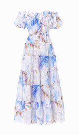 PUFFY SLEEVE CORSET MIDI DRESS IN LAVANDER styleofcb