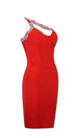 RED CRYSTAL STRAPS CROSET DRESS styleofcb