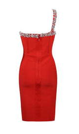 RED CRYSTAL STRAPS CROSET DRESS styleofcb