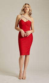 RED CRYSTAL STRAPS CROSET DRESS styleofcb
