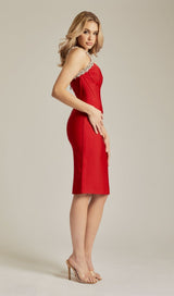 RED CRYSTAL STRAPS CROSET DRESS styleofcb
