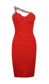 RED CRYSTAL STRAPS CROSET DRESS styleofcb XS RED