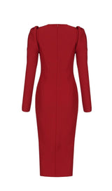 RED PUFF SEELVE BANDAGE MIDI DRESS Dresses styleofcb