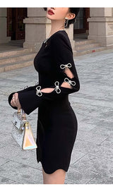 RHINESTONE BOW-EMBELLISHED MINI DRESS IN BLACK DRESS styleofcb