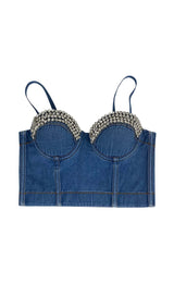RHINESTONE BACKLESS CROPPED TOP IN NAVY BLUE DRESS STYLE OF CB