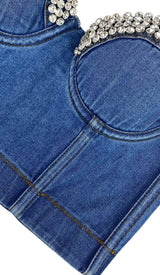 RHINESTONE BACKLESS CROPPED TOP IN NAVY BLUE DRESS STYLE OF CB