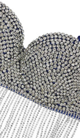 RHINESTONE TASSEL DENIM CROPPED TOP IN BLUE DRESS STYLE OF CB