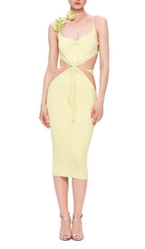 RIBBED CUT OUT MIDI DRESS IN YELLOW DRESS styleofcb