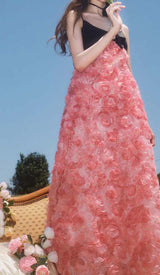 ROSE APPLIQUÉD SPAGHETTI MAXI DRESS IN PINK DRESS STYLE OF CB