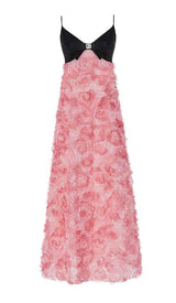 ROSE APPLIQUÉD SPAGHETTI MAXI DRESS IN PINK DRESS STYLE OF CB