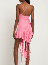 ROSE-DETAIL RUFFLED MINI DRESS IN PINK DRESS styleofcb