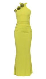 ROSE-EMBELLISHED HALTER MAXI DRESS IN FADED GREEN DRESS STYLE OF CB