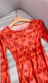 ROSE PRINT FLARE MAXI DRESS IN RED DRESS STYLE OF CB