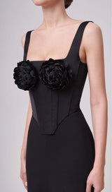 ROSES EMBELISHED CORSET TWO PIECES SET DRESS styleofcb BLACK S
