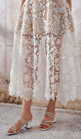 ROSES LACE A-LINE MIDI DRESS IN WHITE DRESS STYLE OF CB