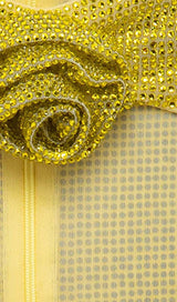 ROSETTE CUT OUT EMBELLISHED MINI DRESS IN YELLOW DRESS STYLE OF CB
