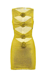 ROSETTE CUT OUT EMBELLISHED MINI DRESS IN YELLOW DRESS STYLE OF CB