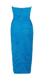 RUCHED BANDEAU MIDI DRESS IN BLUE DRESS sis label