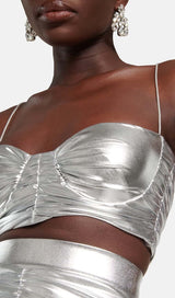 RUCHED BRALETTE AND SKIRT SET IN SLIVER styleofcb