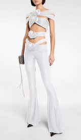 RUCHED CUTOUT FLARED TWO PIECE SET IN WHITE DRESS STYLE OF CB