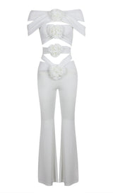 RUCHED CUTOUT FLARED TWO PIECE SET IN WHITE DRESS STYLE OF CB