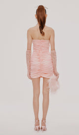 RUCHED FEATHER MINI DRESS IN PINK Dresses styleofcb