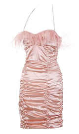 RUCHED FEATHER MINI DRESS IN PINK Dresses styleofcb