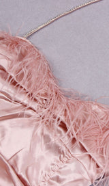 RUCHED FEATHER MINI DRESS IN PINK Dresses styleofcb