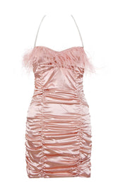 RUCHED FEATHER MINI DRESS IN PINK Dresses styleofcb