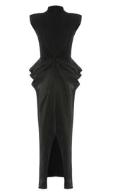 RUCHED OFF SLEEVE MAXI DRESS IN BLACK DRESS STYLE OF CB