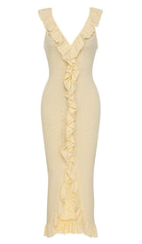 RUCHED RUFFLE TRIM MIDI DRESS DRESS sis label