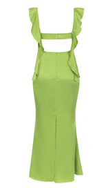 RUCHED SATIN MAXI DRESS IN GREEN DRESS STYLE OF CB