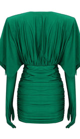 RUCHED SATIN MINI DRESS IN GREEN sis label