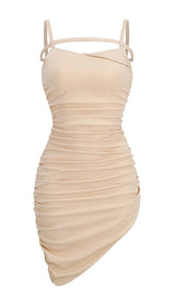 RUCHED STRAPPY MIDI DRESS IN NUDE DRESS sis label