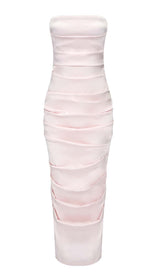 RUCHED OFF-SHOULDER SLIM MIDI DRESS IN PINK DRESS STYLE OF CB