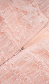 RUFFLE OFF SHOULDER TIERED MIDI DRESS IN PINK styleofcb