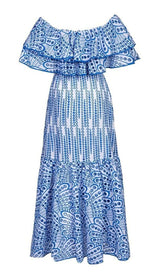 RUFFLE COLD SHOULDER MIDI DRESS IN YELLOW DRESS STYLE OF CB S BLUE