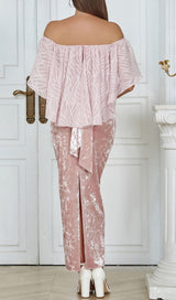 RUFFLED BANDEAU SATIN MAXI DRESS IN PINK styleofcb