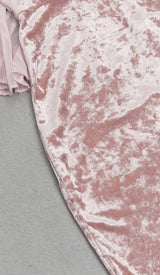 RUFFLED BANDEAU SATIN MAXI DRESS IN PINK styleofcb