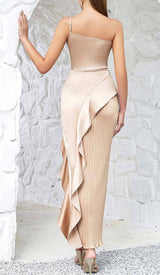 RUFFLED PLATED MAXI DRESS IN KHAKI DRESS styleofcb