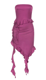 RUFFLED SATIN MINI DRESS IN GRAPE DRESS STYLE OF CB