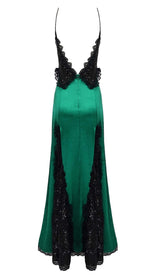 RUFFLED SILK SATIN MAXI DRESS IN GREEN DRESS styleofcb